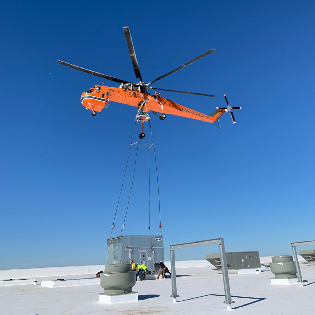 helicopter install of rooftop hvac unit