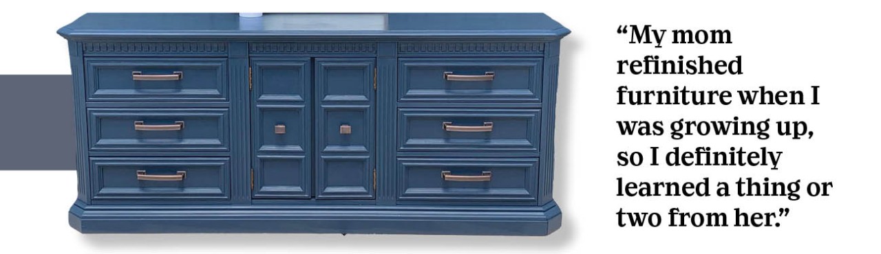 blue cabinet with quote