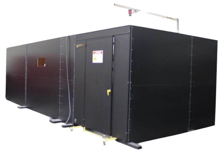 image of long black hardshell barrier room to protect others from laser welding light which can blind instantly