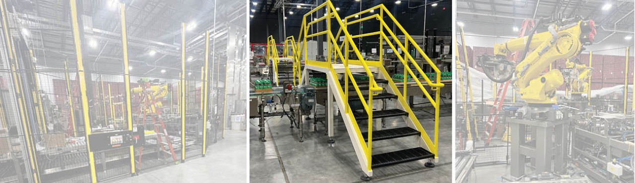 bright yellow cross-over platform at an industrial plant