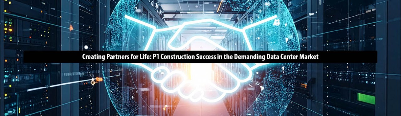 data center background neon hands shaking in partnership 