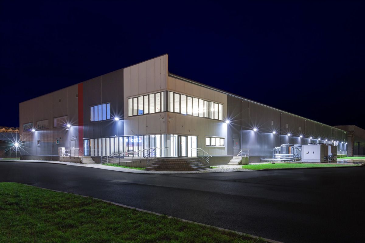 custom exterior lighting on industrial facility
