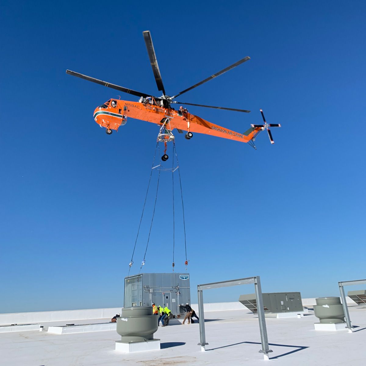 helicopter install of rooftop hvac unit